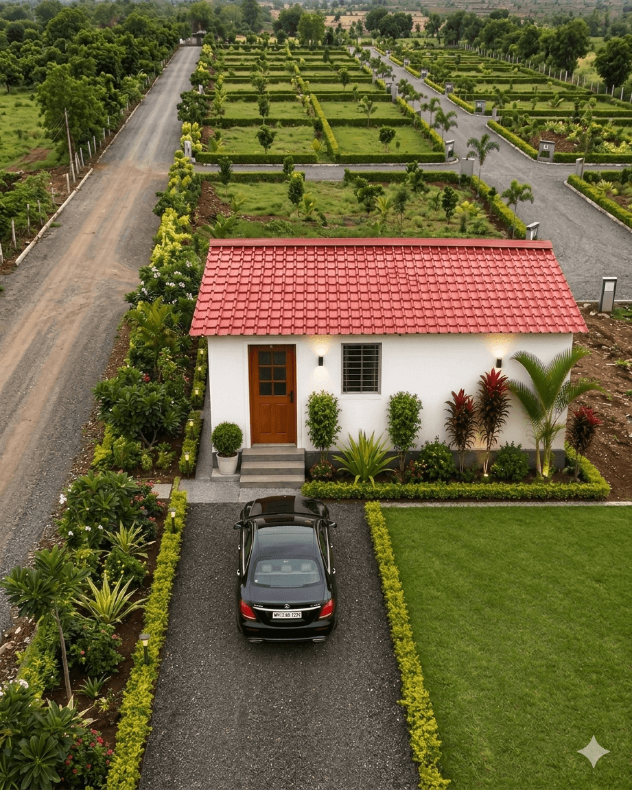 Studio farmhouse cottage on a fenced, planted plot